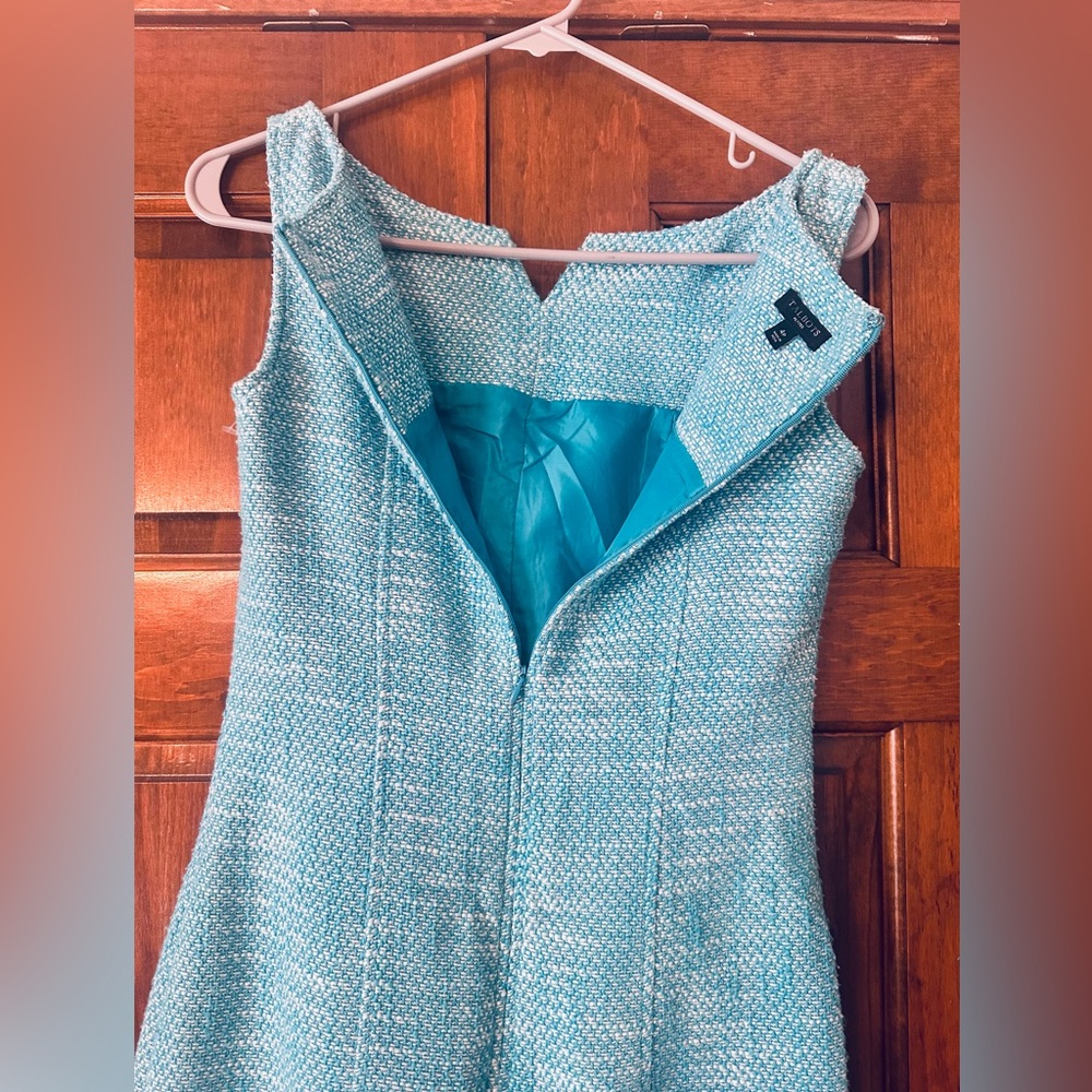 Talbots Petites Blue Tweed Sheath Dress - Size 4P - Textured Sleeveless Shift - Picture 5 of 10